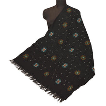 Load image into Gallery viewer, Sanskriti Vintage Black Woolen Shawl Hand Embroidered Long Stole Soft Warm Scarf
