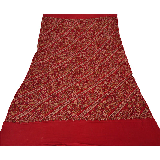 Санскрити Винтаж Красная шерстяная шаль Тканая работа Длинный палантин Мягкий теплый шарф Цветочный