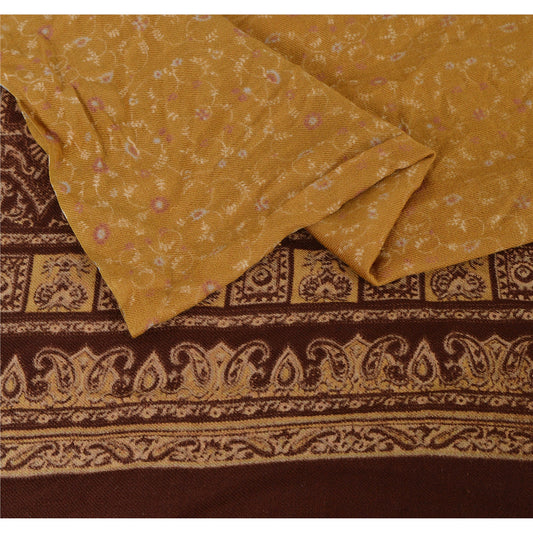 Sanskriti Vintage Yellow Woolen Shawl Woven Work Long Stole Soft Scarf Floral