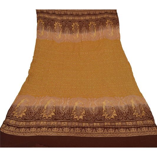 Sanskriti Vintage Yellow Woolen Shawl Woven Work Long Stole Soft Scarf Floral