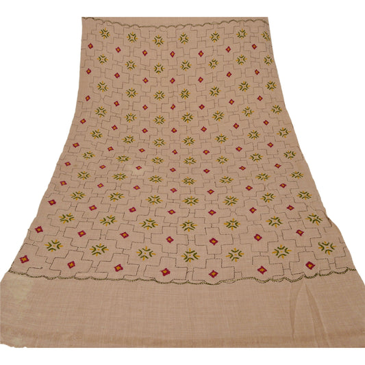 Sanskriti Vintage Cream Woolen Shawl Hand Embroidered Long Stole Soft Warm Scarf