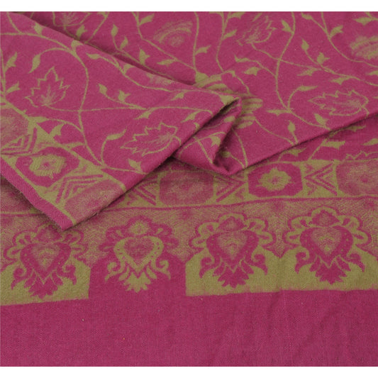 Sanskriti Vintage Pink Woolen Shawl Woven Work Long Stole Soft Warm Scarf Floral