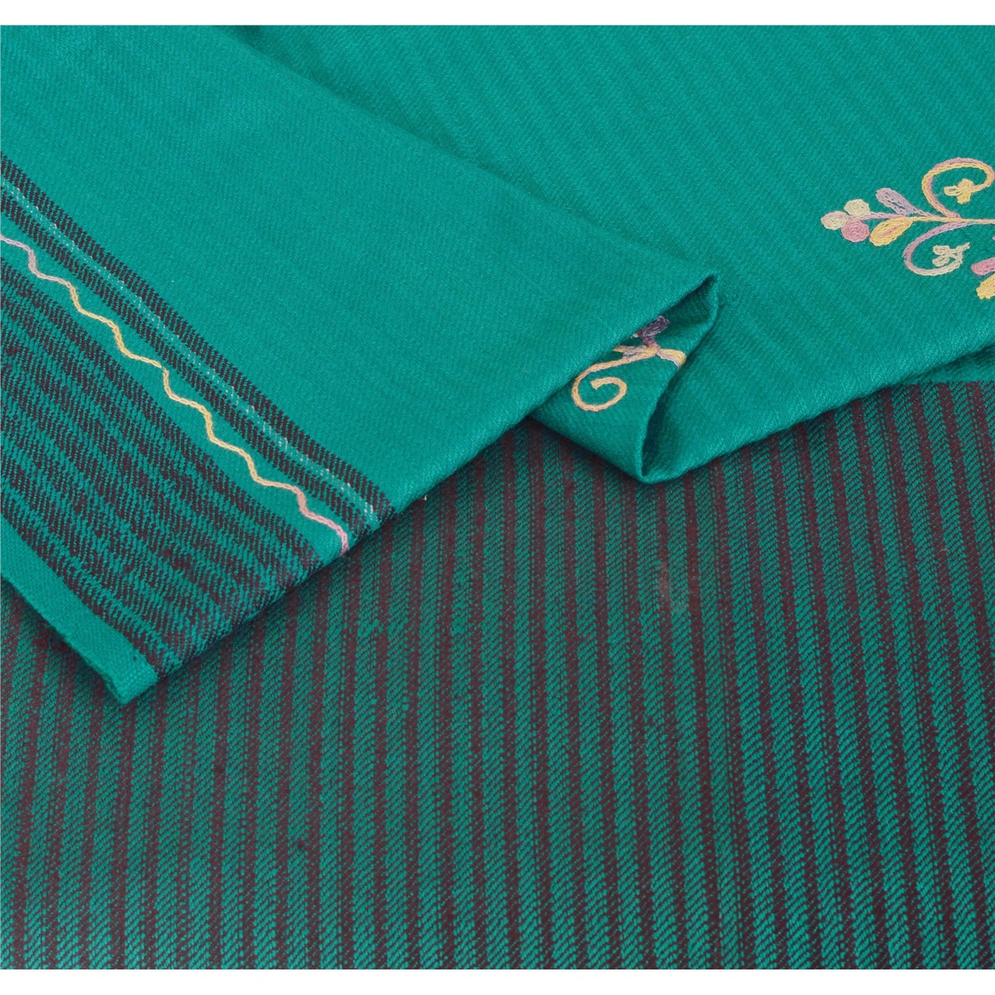 Sanskriti Vintage Blue Hand Embroidered Woolen Shawl Ari Work Stole Long Scarf