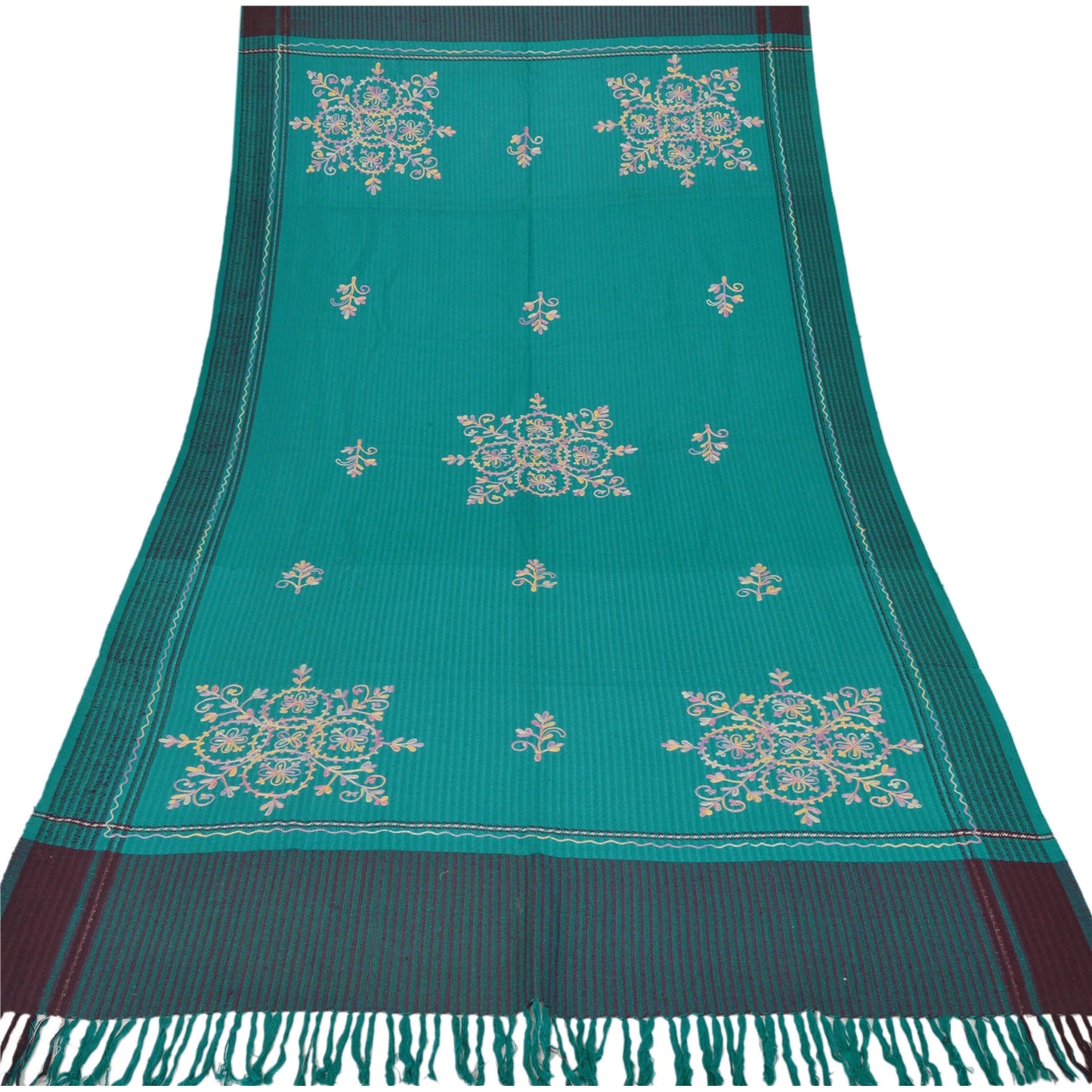 Sanskriti Vintage Blue Hand Embroidered Woolen Shawl Ari Work Stole Long Scarf