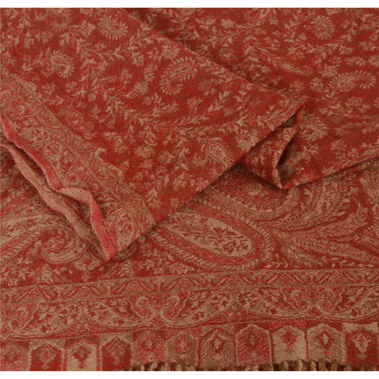 Санскрити Винтаж Красная шерстяная шаль Тканая работа Длинный палантин Мягкий теплый шарф Цветочный