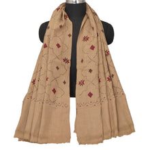 Load image into Gallery viewer, Cream Woolen Shawl Hand Embroidered Long Stole Soft Scarf
