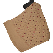 Load image into Gallery viewer, Cream Woolen Shawl Hand Embroidered Long Stole Soft Scarf
