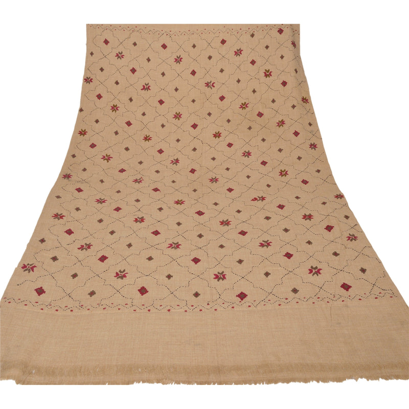 Sanskriti Vintage Cream Pure Woolen Shawl Hand Embroidered Long Stole mikasa upholstery fabric