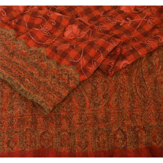 Sanskriti Vintage Red Woolen Shawl Hand Embroidered Ari Work Stole Soft Scarf