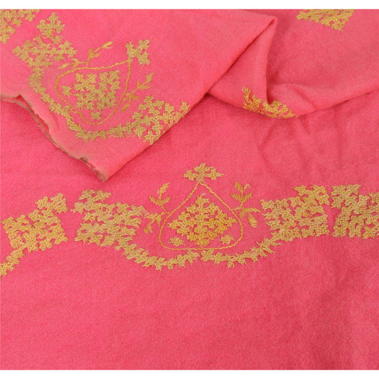 Санскрити Винтаж Розовая шерстяная шаль с ручной вышивкой Длинный палантин Мягкий теплый шарф