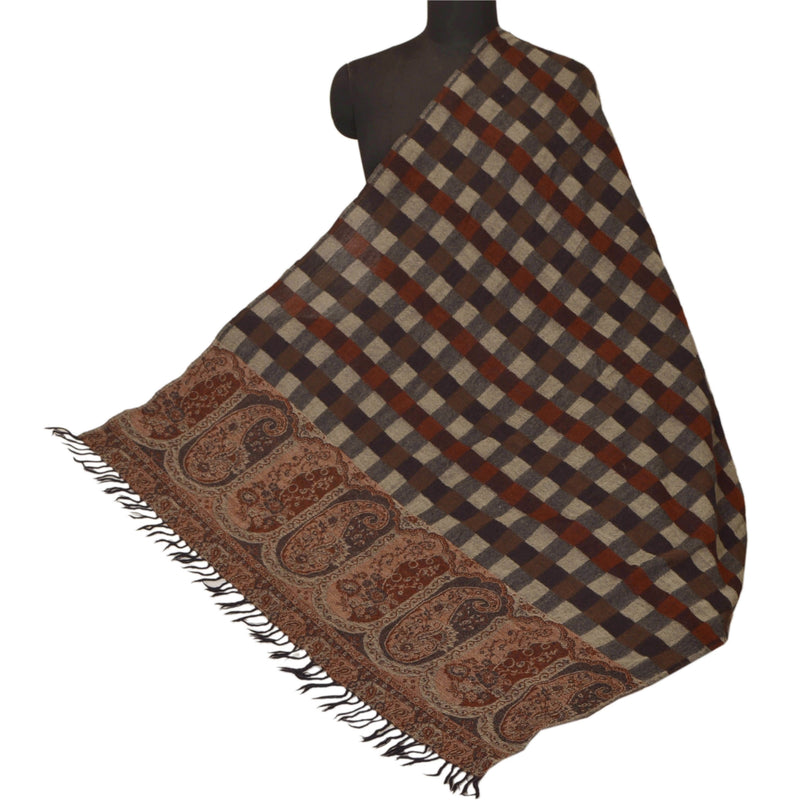 Sanskriti Vintage Multi Color Woolen Shawl Woven Work Long Stole Soft Warm Scarf