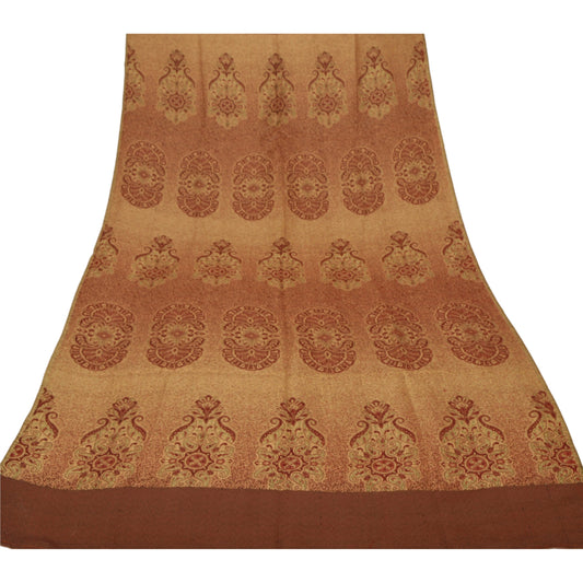 Sanskriti Vintage Cream Woolen Shawl Woven Work Long Stole Soft Scarf Floral