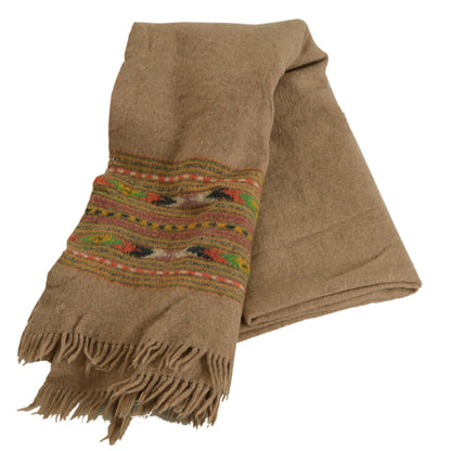 Sanskriti Vintage Cream Woolen Shawl Woven Work Long Stole Soft Scarf Floral