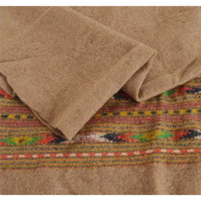 Sanskriti Vintage Cream Woolen Shawl Woven Work Long Stole Soft Scarf Floral