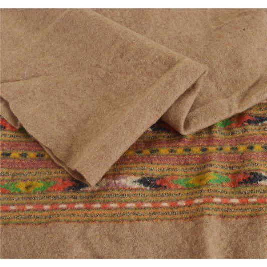 Sanskriti Vintage Cream Woolen Shawl Woven Work Long Stole Soft Scarf Floral