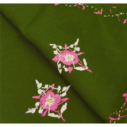 Sanskriti Vintage Green Woolen Shawl Hand Embroidered Long Stole Soft Warm Scarf