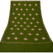 Load image into Gallery viewer, Sanskriti Vintage Green Woolen Shawl Hand Embroidered Long Stole Soft Warm Scarf
