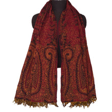 Load image into Gallery viewer, Sanskriti Vintage Red Woolen Shawl Woven Work Long Stole Soft Warm Scarf Paisley
