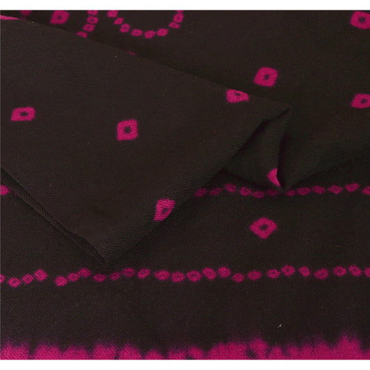 Sanskriti Vintage Black Woolen Shawl Bandhani Print Work Long Stole Soft Scarf