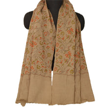 Load image into Gallery viewer, Cream Woolen Shawl Hand Embroidered Long Stole Soft Warm Scarf
