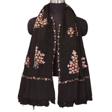 Load image into Gallery viewer, Black Woolen Shawl Hand Embroidered Long Stole Soft Warm Scarf
