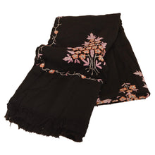 Load image into Gallery viewer, Black Woolen Shawl Hand Embroidered Long Stole Soft Warm Scarf
