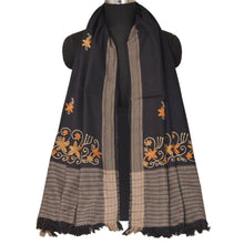 Load image into Gallery viewer, Sanskriti Vintage Black Woolen Shawl Hand Embroidered Ari Work Long Stole Scarf
