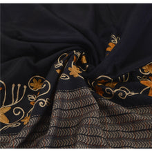 Load image into Gallery viewer, Sanskriti Vintage Black Woolen Shawl Hand Embroidered Ari Work Long Stole Scarf
