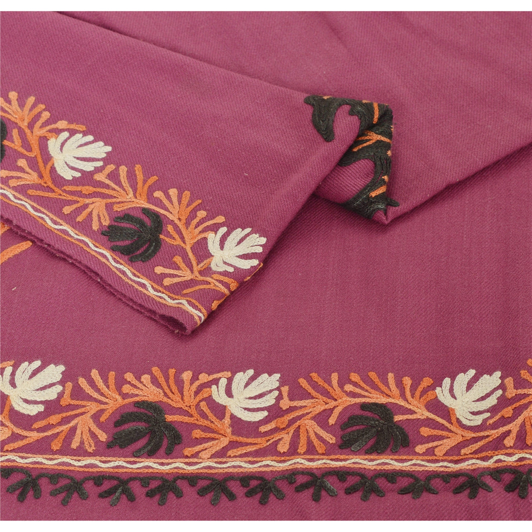 Sanskriti Vintage Pink Woolen Shawl Hand Embroidered Ari Work Stole Warm Scarf