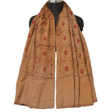 Load image into Gallery viewer, Brown Woolen Shawl Hand Embroidered Long Stole Soft Warm Scarf
