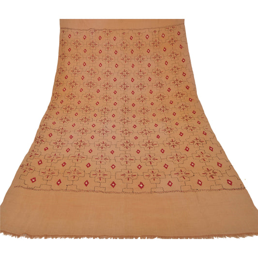 Sanskriti Vintage Brown Woolen Shawl Hand Embroidered Long Stole Soft Warm Scarf