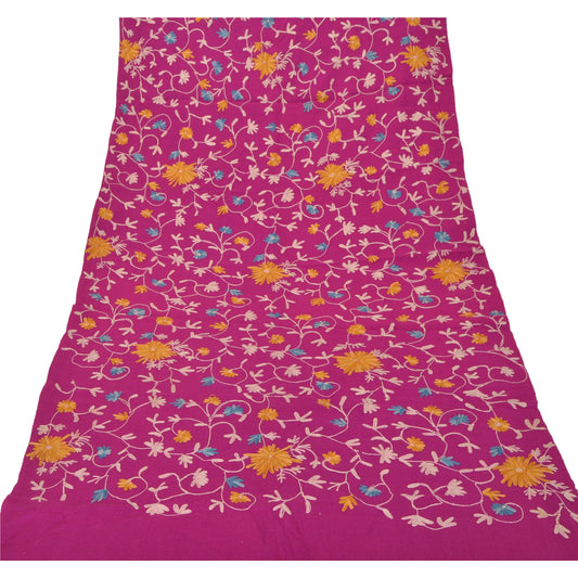 Sanskriti Vintage Pink Woolen Shawl Hand Embroidered Ari Work Stole Long Scarf