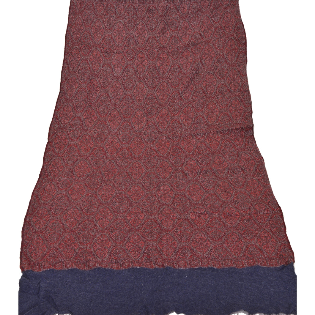 Sanskriti Vintage Dark Red Woolen Shawl Woven Work Long Stole Soft Scarf Floral