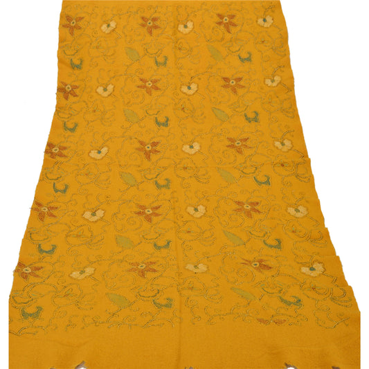 Санскритская винтажная горчичная шерстяная шаль с ручной вышивкой в стиле кантха, шарф-палантин