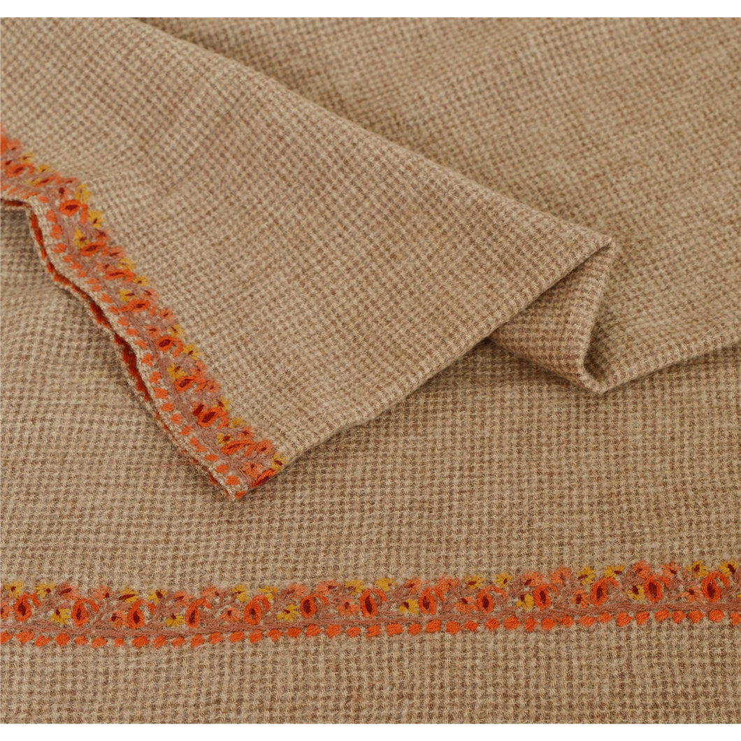 Brown Woolen Shawl Hand Embroidered Suzani Work Stole Scarf