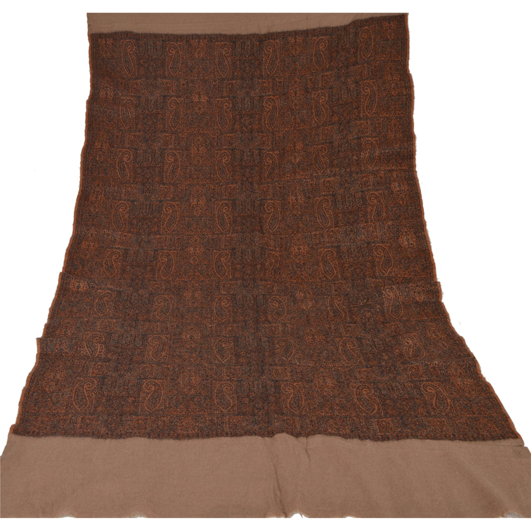 Brown Woolen Shawl Woven Work Long Stole Soft Scarf Floral