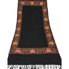 Load image into Gallery viewer, Sanskriti Vintage Black Woolen Shawl Hand Embroidered Ari Work Stole Warm Scarf
