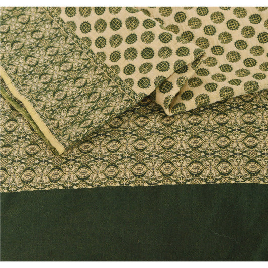 Sanskriti Vintage Cream Woolen Shawl Woven Work Long Stole Soft Scarf Floral