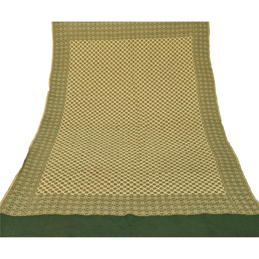 Sanskriti Vintage Cream Woolen Shawl Woven Work Long Stole Soft Scarf Floral