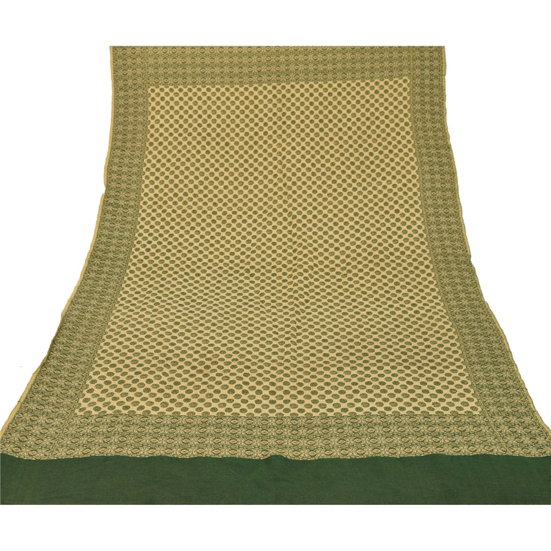 Sanskriti Vintage Cream Woolen Shawl Woven Work Long Stole Soft Scarf Floral