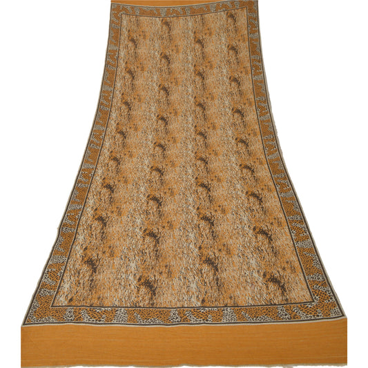 Sanskriti Vintage Cream Woolen Shawl Woven Work Long Stole Soft Long Scarf