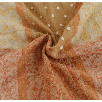 Sanskriti Vintage Cream Woolen Shawl Hand Embroidered Ari Work Stole Warm Scarf