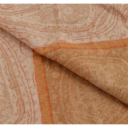Sanskriti Vintage Cream Woolen Shawl Hand Embroidered Ari Work Stole Warm Scarf