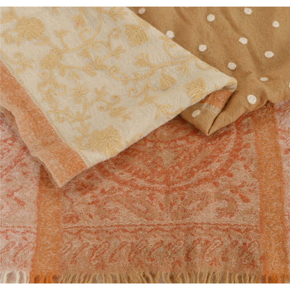 Sanskriti Vintage Cream Woolen Shawl Hand Embroidered Ari Work Stole Warm Scarf