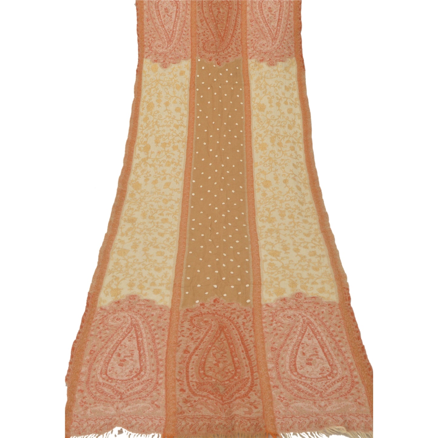 Sanskriti Vintage Cream Woolen Shawl Hand Embroidered Ari Work Stole Warm Scarf