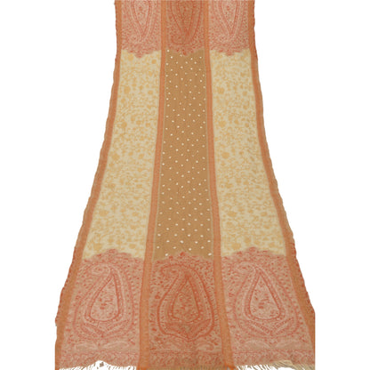 Sanskriti Vintage Cream Woolen Shawl Hand Embroidered Ari Work Stole Warm Scarf