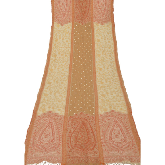 Sanskriti Vintage Cream Woolen Shawl Hand Embroidered Ari Work Stole Warm Scarf