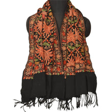 Load image into Gallery viewer, Black Woolen Shawl Hand Embroidered Ari Work Stole Warm Scarf
