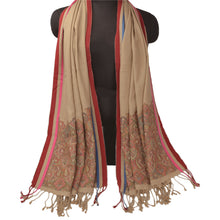 Load image into Gallery viewer, Brown Woolen Shawl Woven Work Long Stole Soft Scarf Floral
