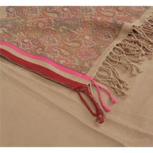 Load image into Gallery viewer, Brown Woolen Shawl Woven Work Long Stole Soft Scarf Floral
